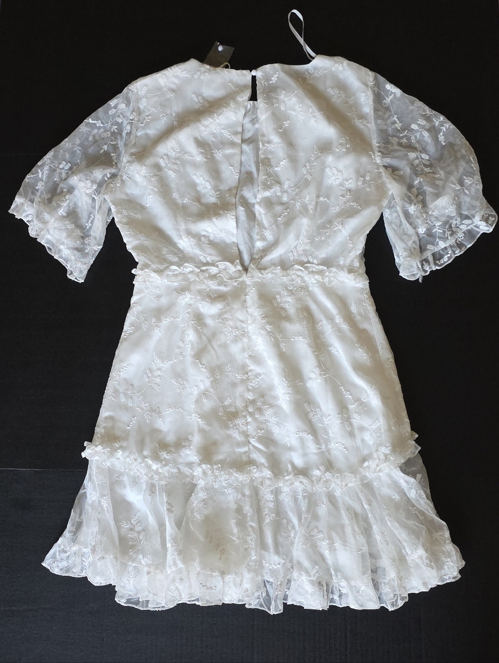 Selfie Leslie White Embroidered Organza Mini Dress Bridal Cottagecore Ruffle - Picture 6 of 8
